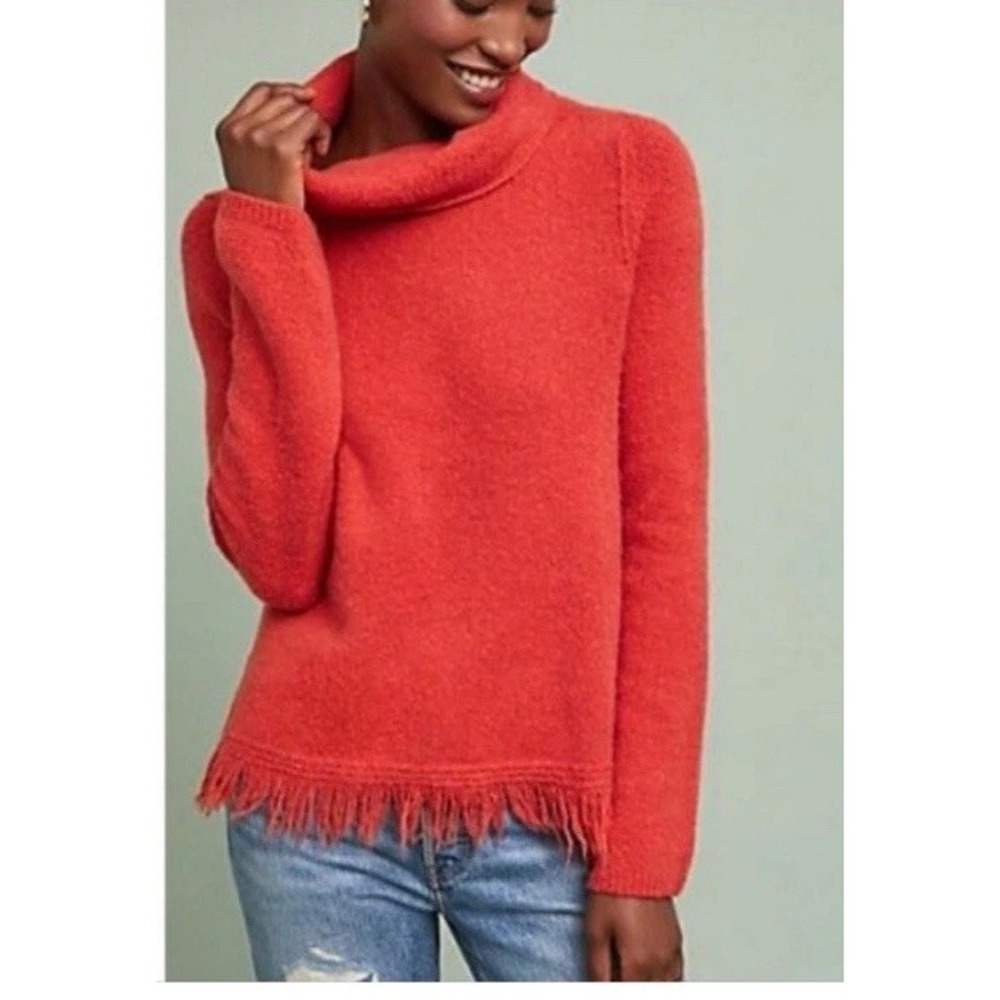 Anthropologie Sweater Akemi + Kin Aruna Orange Fringed Flared Sleeve Small Cozy